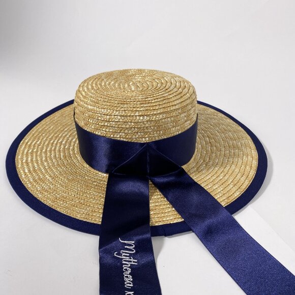 JIMMY CHOO x MYTHERESA Natural Straw Navy Trim 'Panama' Hat - Picture 8 of 9